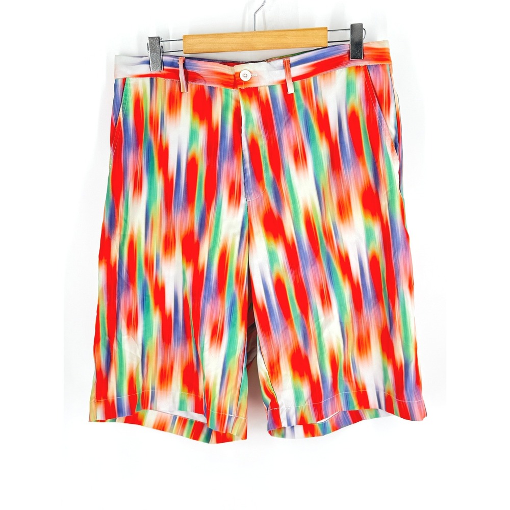 Mens Bright Festival Long Stripe Shorts Colorful 36 Stretch Summer Beach Rave